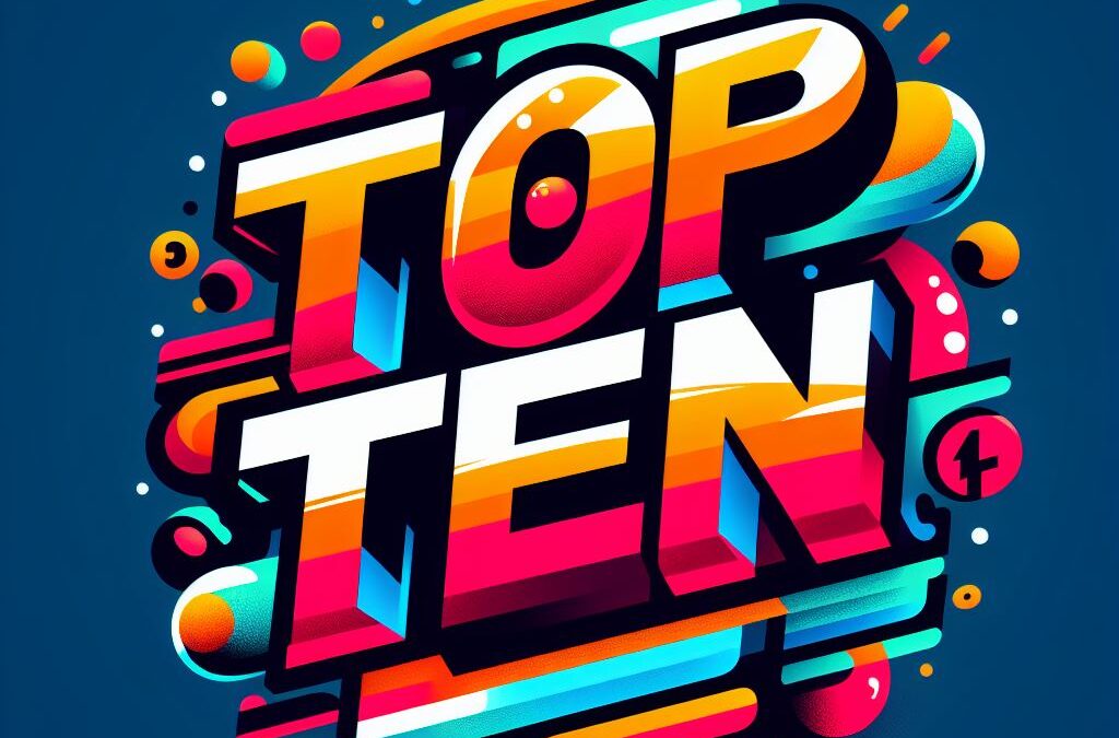 Graphic logo image of the words top ten